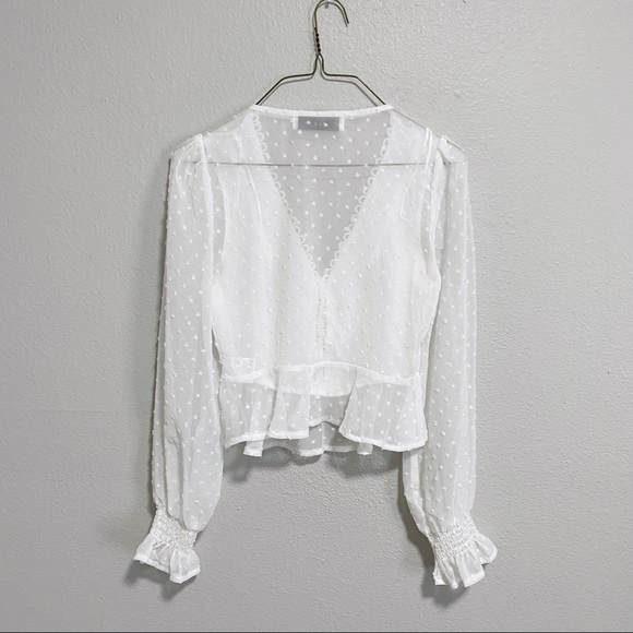 Hello Molly Sheer Swiss Dot Peplum Blouse XS - Picture 2 of 6